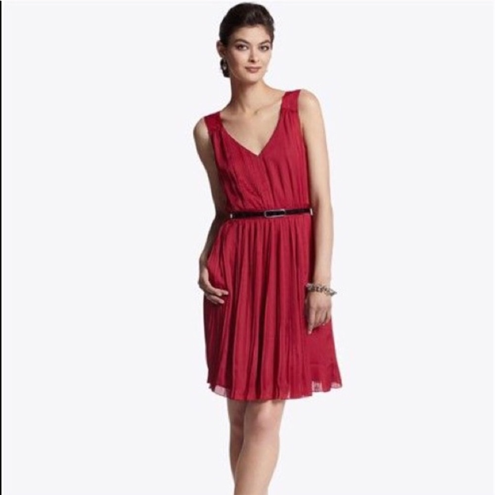 White House Black Market red pleated dress.